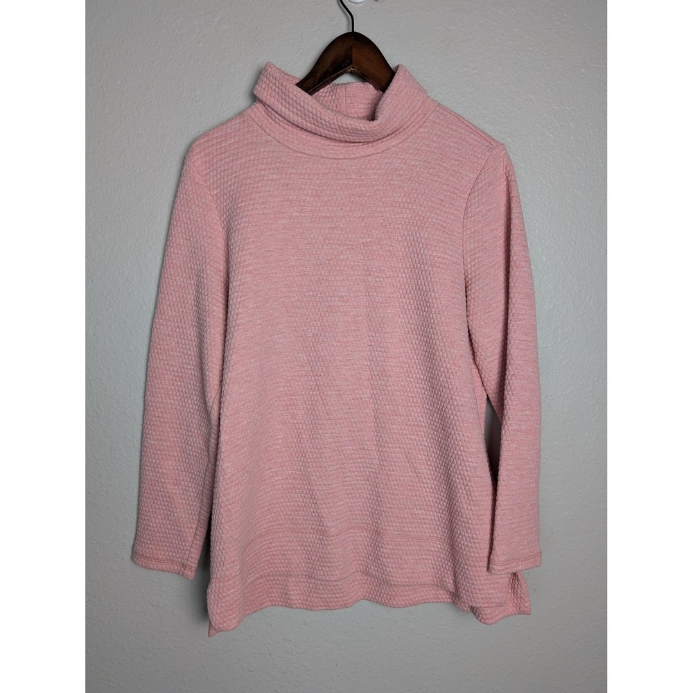 T By TALBOTS Sweater Pullover Womens LP Pink Mock Neck Waffle-Knit Relaxed